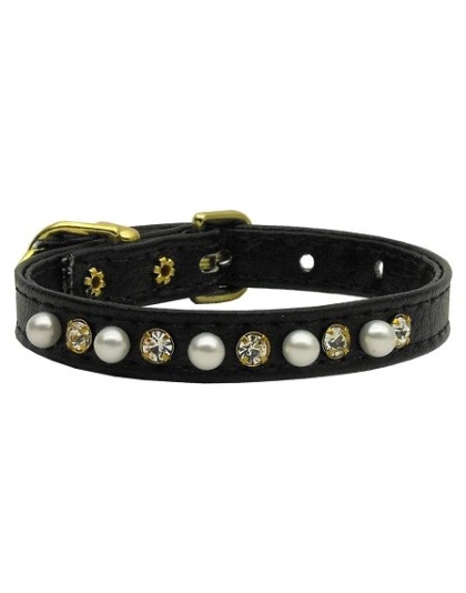 3/8" Pearl and Clear Crystals Collar Black 10