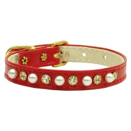 3/8" Pearl and Clear Crystals Collar Red 10