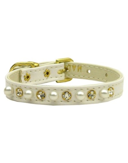 3/8" Pearl and Clear Crystals Collar White 10