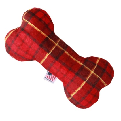 6" Plush Bone Dog Toy Red Plaid