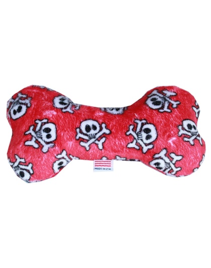 6" Plush Bone Dog Toy Red Skull