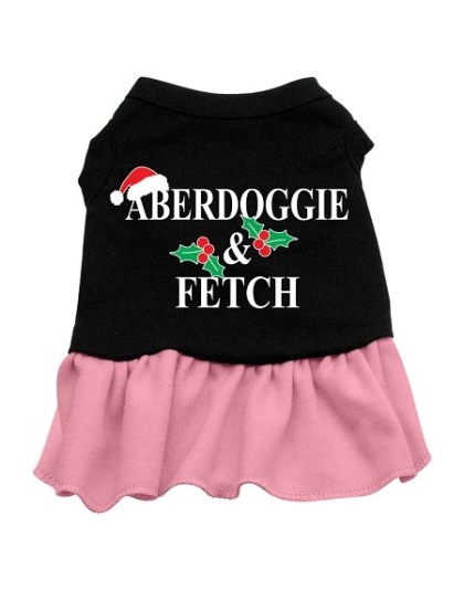 Aberdoggie Christmas Screen Print Dress Black with Pink Lg