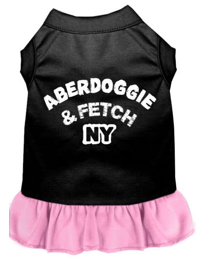 Aberdoggie NY Screen Print Dog Dress Black with Light Pink Lg