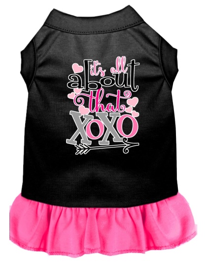 All about the XOXO Screen Print Dog Dress Black with Bright Pink Lg