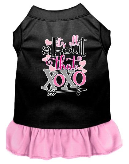 All about the XOXO Screen Print Dog Dress Black with Light Pink Lg