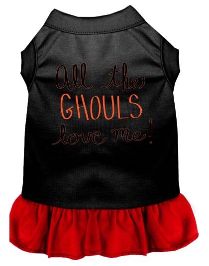 All the Ghouls Screen Print Dog Dress Black with Red Lg