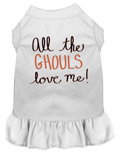 All the Ghouls Screen Print Dog Dress White 4X (22)