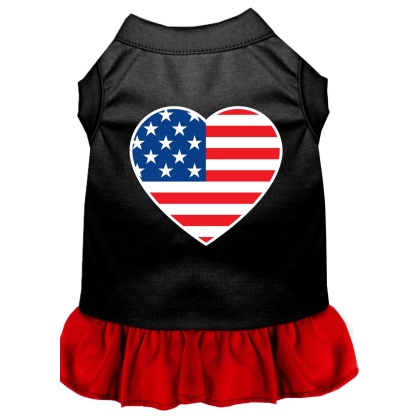 American Flag Heart Screen Print Dress Black with Red Lg