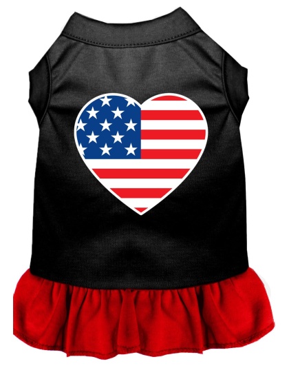 American Flag Heart Screen Print Dress Black with Red Lg