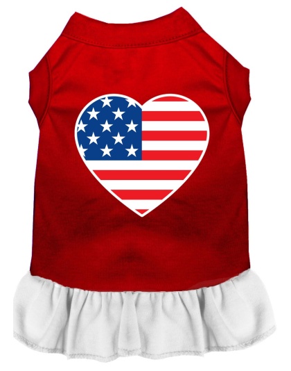 American Flag Heart Screen Print Dress Red with White Lg