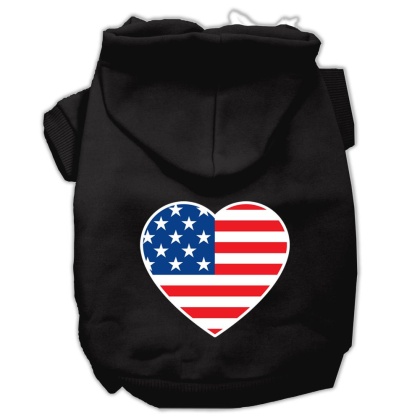 American Flag Heart Screen Print Pet Hoodies Black Size Lg