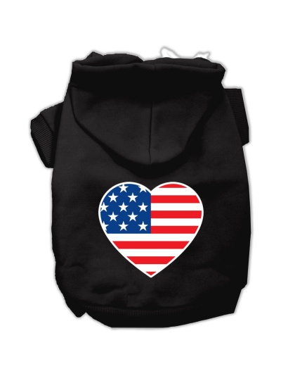 American Flag Heart Screen Print Pet Hoodies Black Size Lg