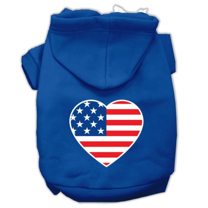 American Flag Heart Screen Print Pet Hoodies Blue Size Lg