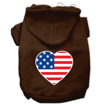American Flag Heart Screen Print Pet Hoodies Brown Size Lg