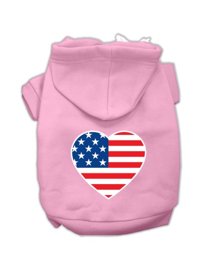 American Flag Heart Screen Print Pet Hoodies Light Pink Size Lg