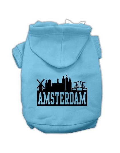 Amsterdam Skyline Screen Print Pet Hoodies Baby Blue Size Lg