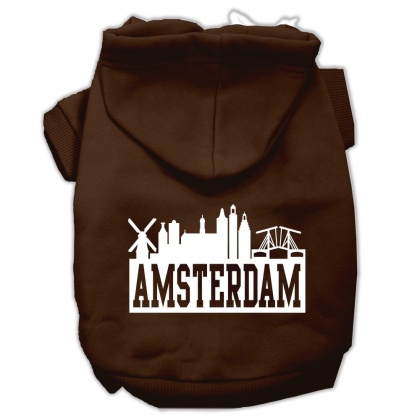 Amsterdam Skyline Screen Print Pet Hoodies Brown Size Lg