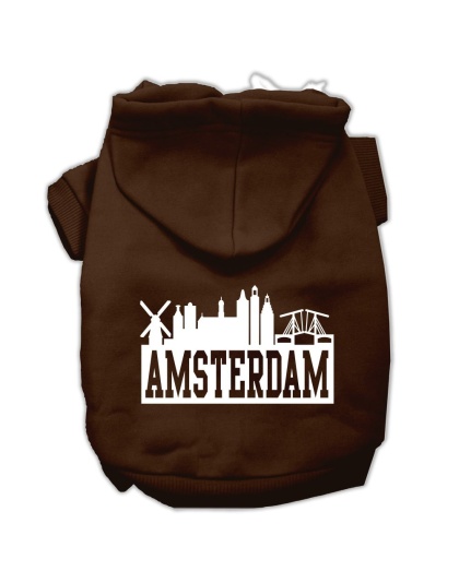 Amsterdam Skyline Screen Print Pet Hoodies Brown Size Lg