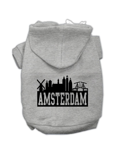 Amsterdam Skyline Screen Print Pet Hoodies Grey Size Lg