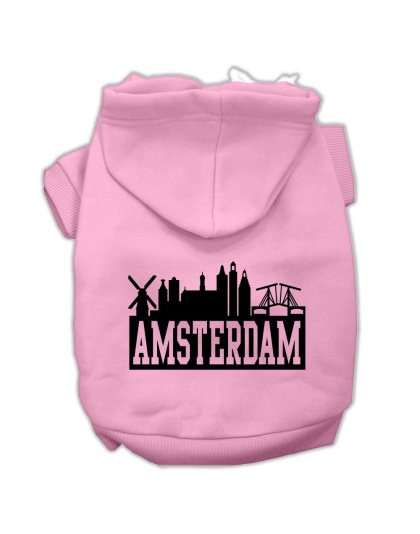 Amsterdam Skyline Screen Print Pet Hoodies Light Pink Size Lg