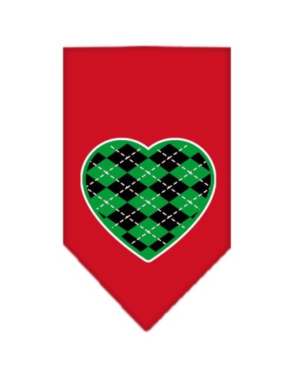 Argyle Heart Green Screen Print Bandana Red Large