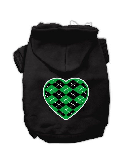 Argyle Heart Green Screen Print Pet Hoodies Black Size Lg
