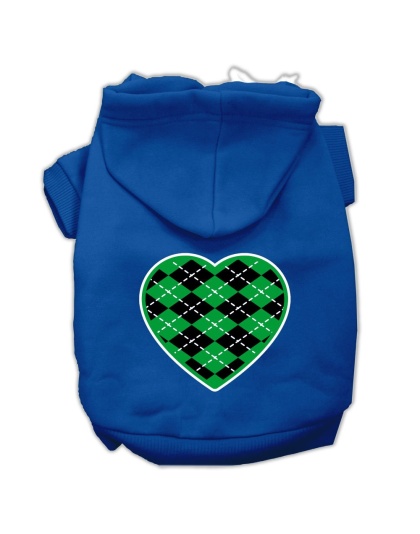 Argyle Heart Green Screen Print Pet Hoodies Blue Size Lg