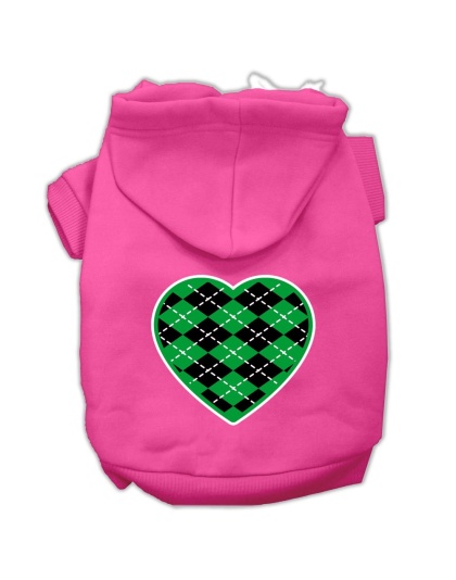 Argyle Heart Green Screen Print Pet Hoodies Bright Pink Size Lg