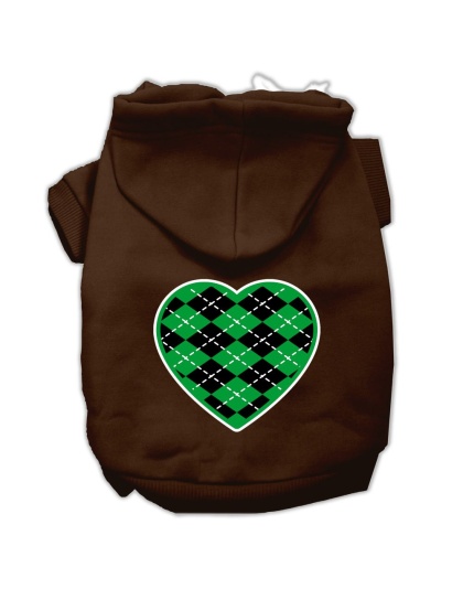 Argyle Heart Green Screen Print Pet Hoodies Brown Size Lg