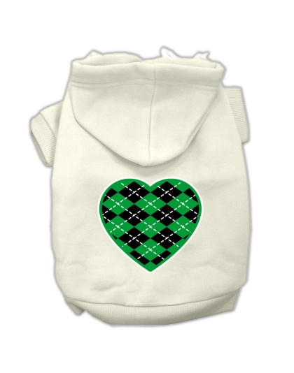 Argyle Heart Green Screen Print Pet Hoodies Cream Size L