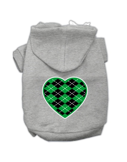 Argyle Heart Green Screen Print Pet Hoodies Grey Size Lg