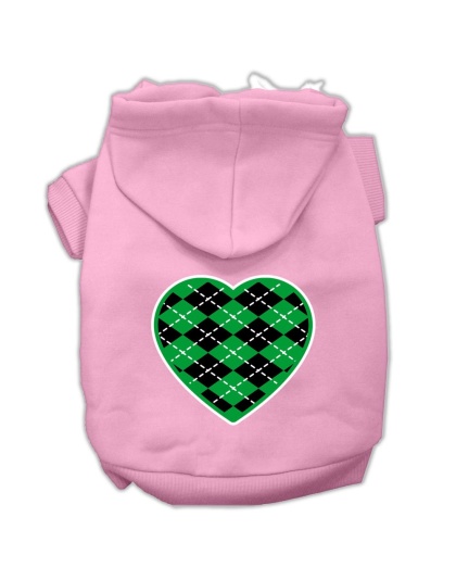 Argyle Heart Green Screen Print Pet Hoodies Light Pink Size Lg