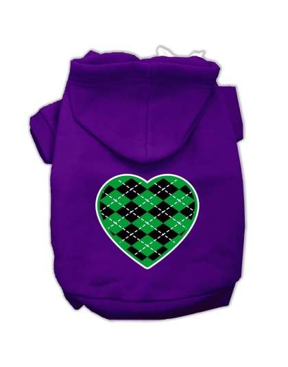 Argyle Heart Green Screen Print Pet Hoodies Purple Size Lg