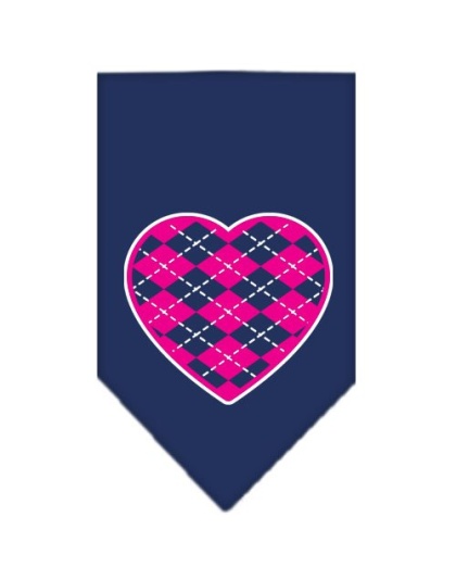 Argyle Heart Pink Screen Print Bandana Navy Blue large