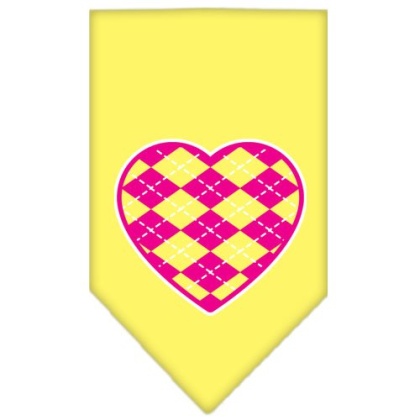 Argyle Heart Pink Screen Print Bandana Yellow Large