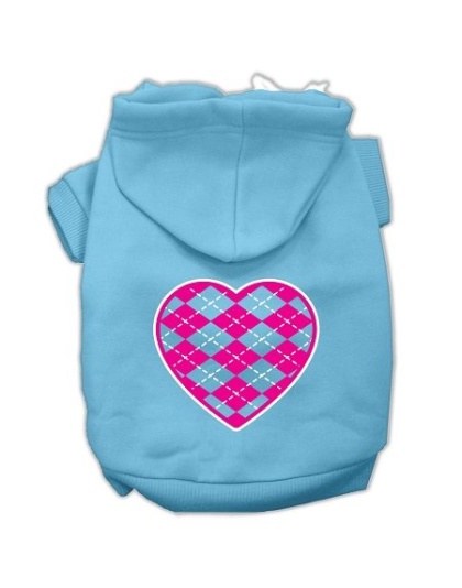 Argyle Heart Pink Screen Print Pet Hoodies Baby Blue Size Lg