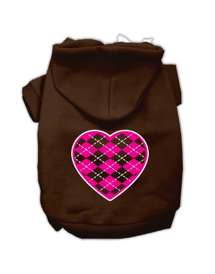 Argyle Heart Pink Screen Print Pet Hoodies Brown Size Lg