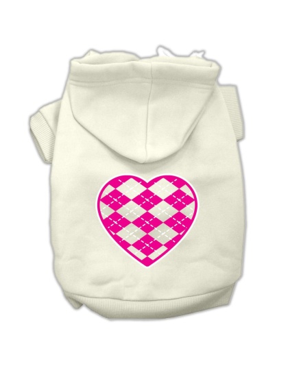 Argyle Heart Pink Screen Print Pet Hoodies Cream Size L