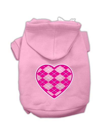 Argyle Heart Pink Screen Print Pet Hoodies Light Pink Size Lg