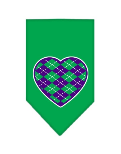 Argyle Heart Purple Screen Print Bandana Emerald Green Large