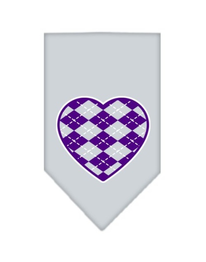 Argyle Heart Purple Screen Print Bandana Grey Large