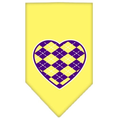 Argyle Heart Purple Screen Print Bandana Yellow Large