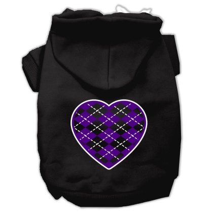 Argyle Heart Purple Screen Print Pet Hoodies Black Size Lg