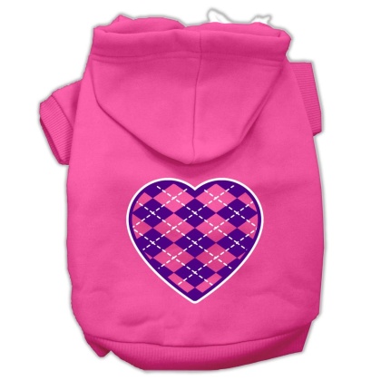 Argyle Heart Purple Screen Print Pet Hoodies Bright Pink Size Lg