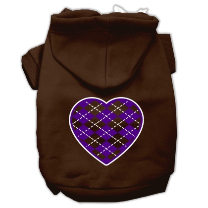 Argyle Heart Purple Screen Print Pet Hoodies Brown Size Lg