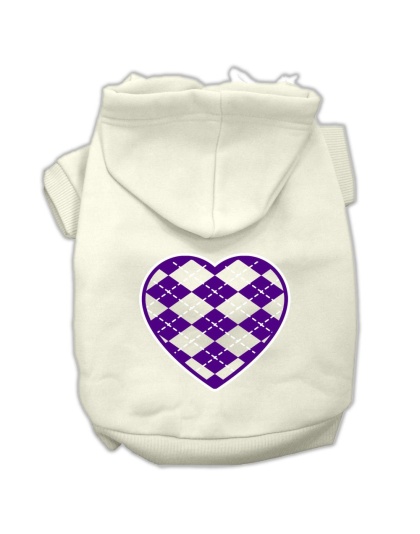 Argyle Heart Purple Screen Print Pet Hoodies Cream Size L