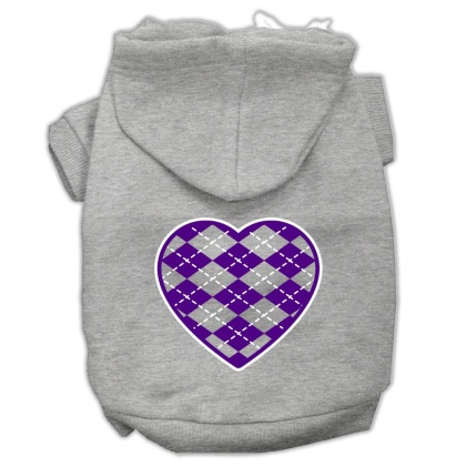 Argyle Heart Purple Screen Print Pet Hoodies Grey Size Lg