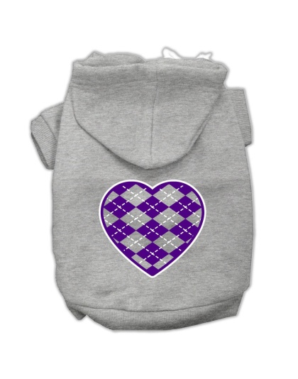 Argyle Heart Purple Screen Print Pet Hoodies Grey Size Lg