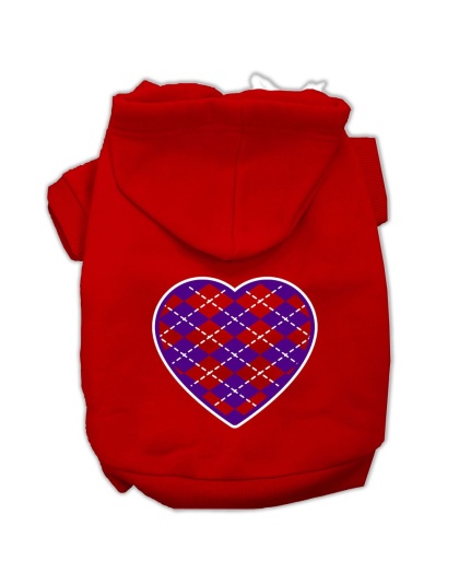 Argyle Heart Purple Screen Print Pet Hoodies Red Size Lg