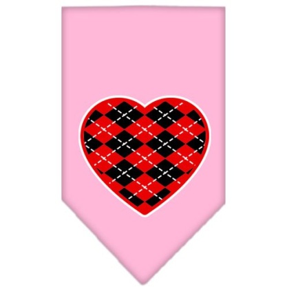 Argyle Heart Red Screen Print Bandana Light Pink Large